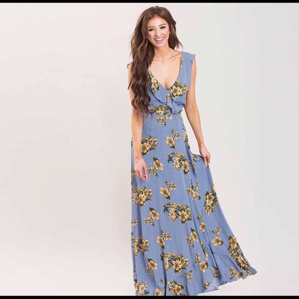 Blue Maxi Dress with Yellow Florals